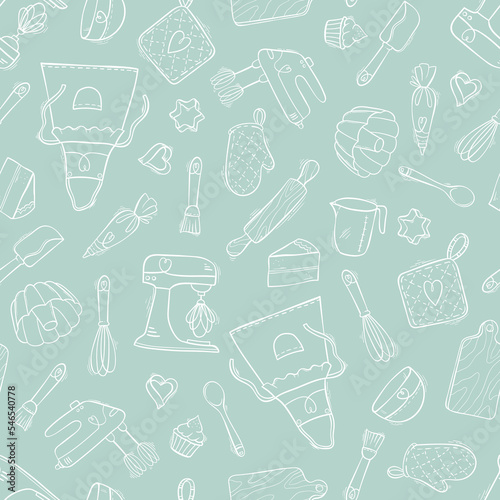 Cute baking vector doodles seamless pattern, fun background, great for textiles, wrapping, packaging, wallpapers - vector design