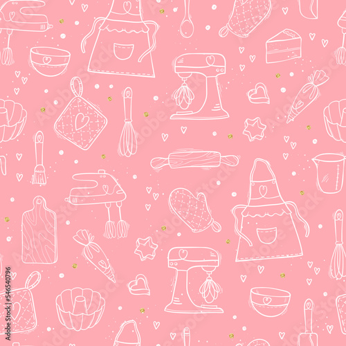 Cute baking vector doodles seamless pattern, fun background, great for textiles, wrapping, packaging, wallpapers - vector design