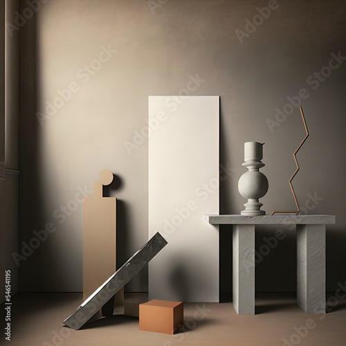 3D Post minimalist sculpture in a modern Room