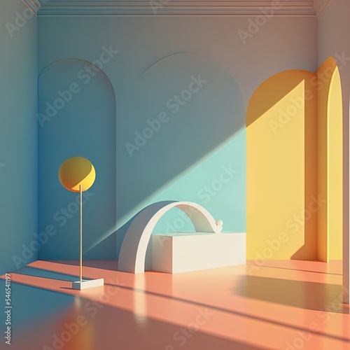 3D Post minimalist sculpture in a modern Room