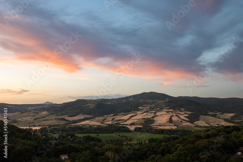 Italian landscape along via Francigena, between Radicofani and Acquapendente, Tuscany, June 2022