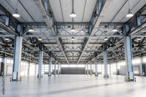 Interior of spacious industrial facility 3d render