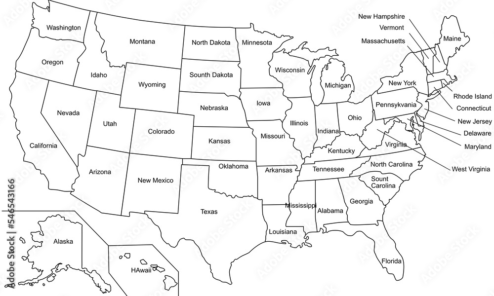 Map ofAmerican states named no colored