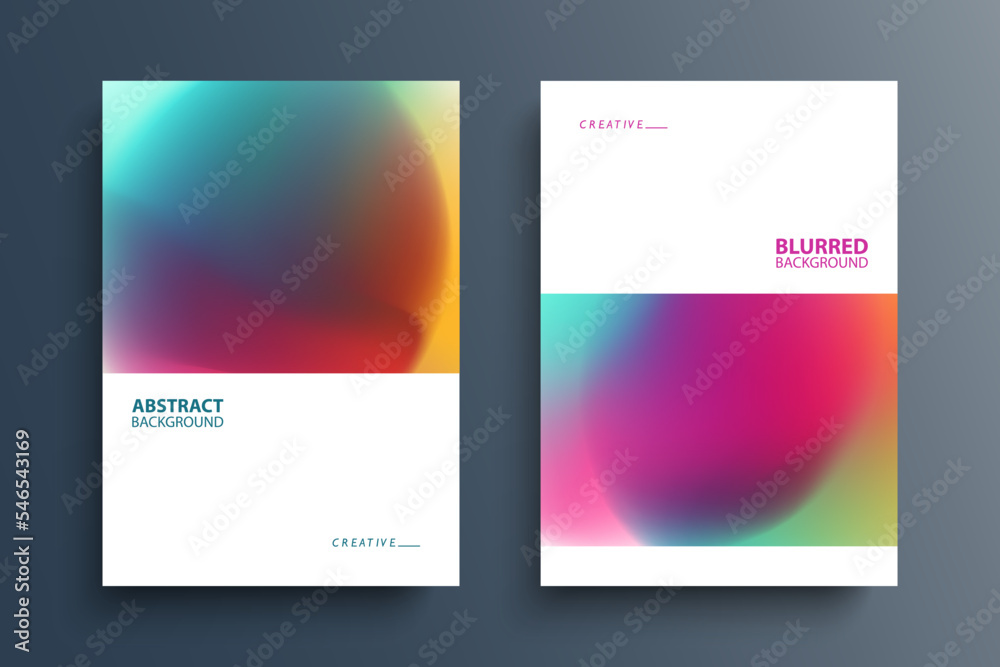 Fototapeta premium Set of abstract blurred multicolored backgrounds with blurred color gradients. Bright color templates for brochures, posters and covers. Vector illustration.