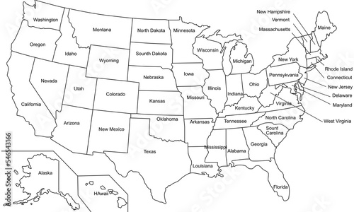 Map ofAmerican states named no colored