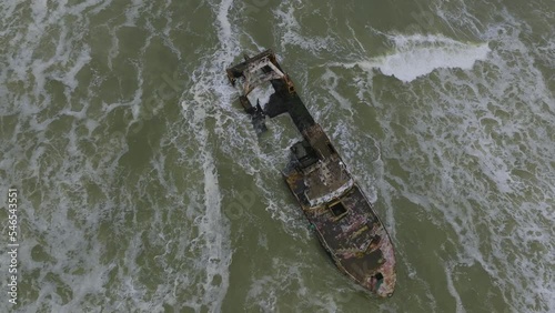 Abandoned Shipwreck of Zeila on Famous Skeleton Coast, Namibia - Aerial photo