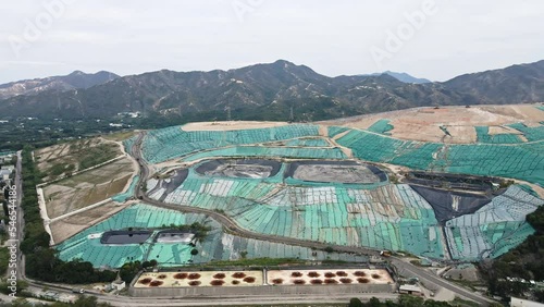 Aerial Overview of North East New Territories (NENT) Landfill in Sheung Shui, Hong Kong photo