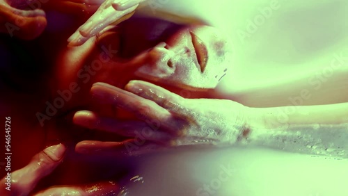 Psychedelic portrait of a woman in nirvana with a split personality in a bad trip addicted to drugs