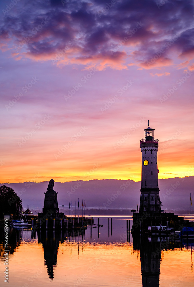 famous old town and port of Lindau at lake Bodensee