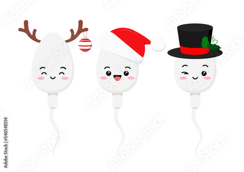Christmas cute sperm semen cell cartoon character emoji set.