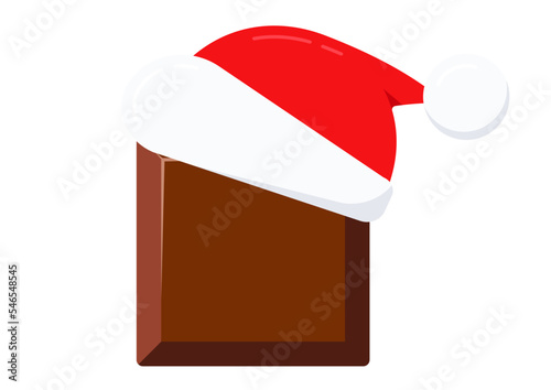 Christmas chocolate bar piece in santa claus hat square chunk vector icon.