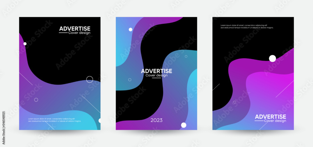 Set of the cover design templates. Modern gradient shapes background for cards, posters, banners, flyers, brochures, and page layouts other. Vector, 2023
