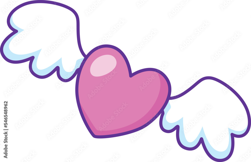 Pink heart with wings. Color love icon. Cupid symbol