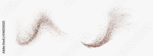 Fotografie, Obraz Flying coffee or chocolate powder, dust particles in motion, ground splash isolated on light background