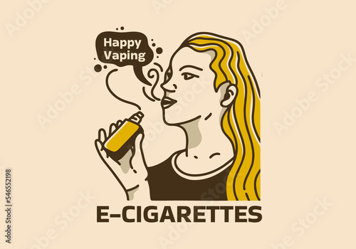 Vintage art illustration of woman vaping