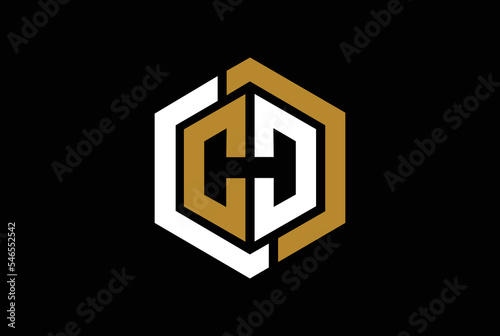 Double reflected letter C vector logo in hexagon shape.
