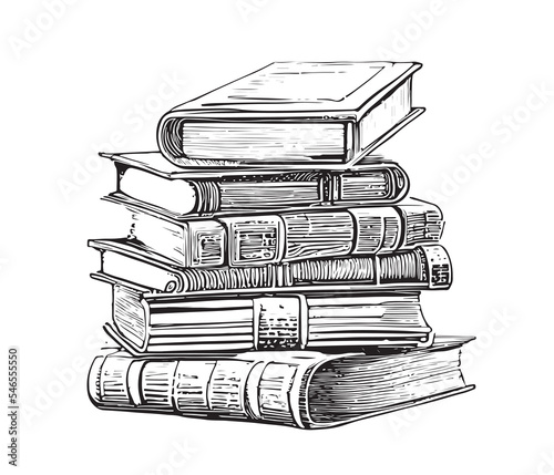 Stack of old books vintage sketch hand drawn Vector illustration.