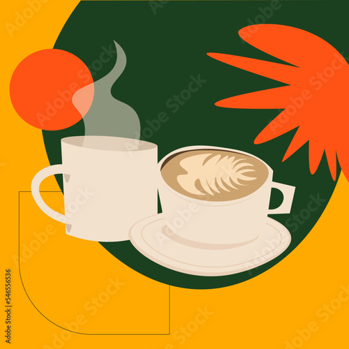 two cups of coffee on a warm and tasty background