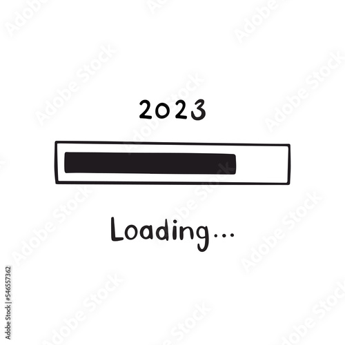 Hand drawn loading bar 2023 new year. Simple vector illustration