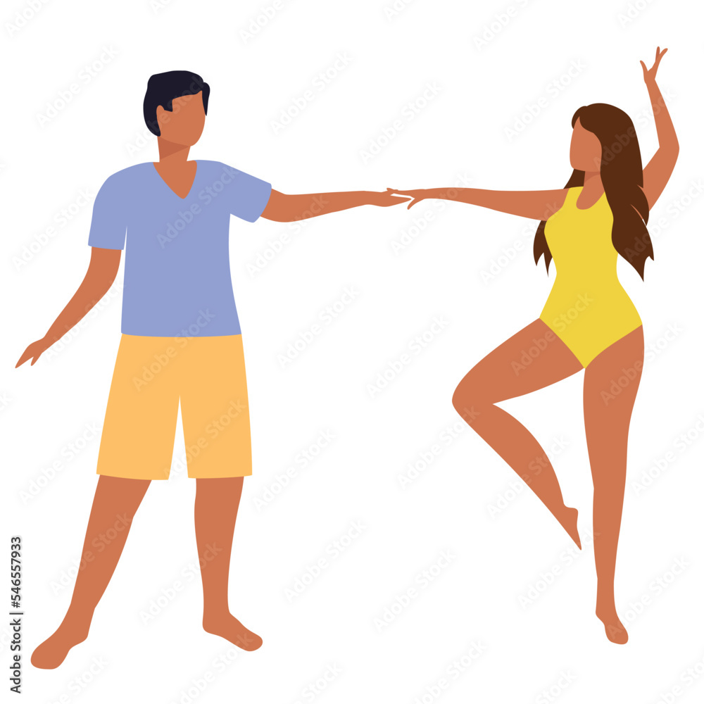 Latin America couple dancing in swimsuit. Vector illustration.