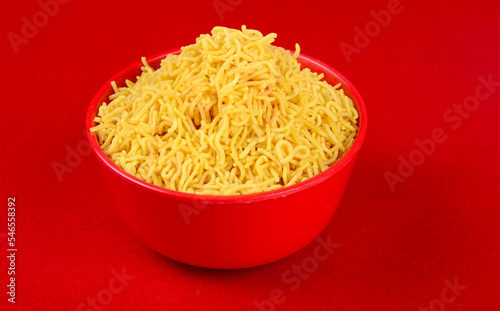 indian spicy snack besan sev, indian snacks, diwali food photo