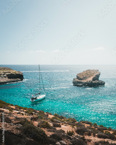 boat on the blue sea of malta
