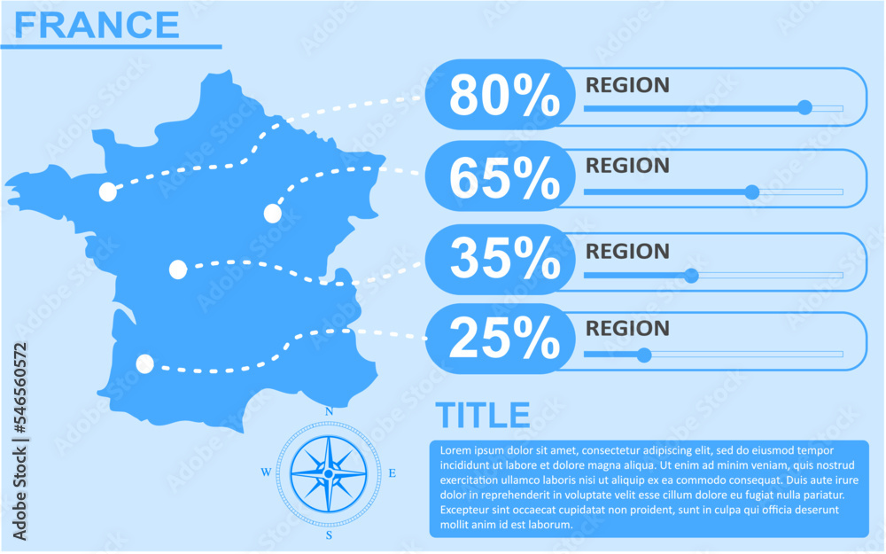 France country region map infographic with slider presentation design