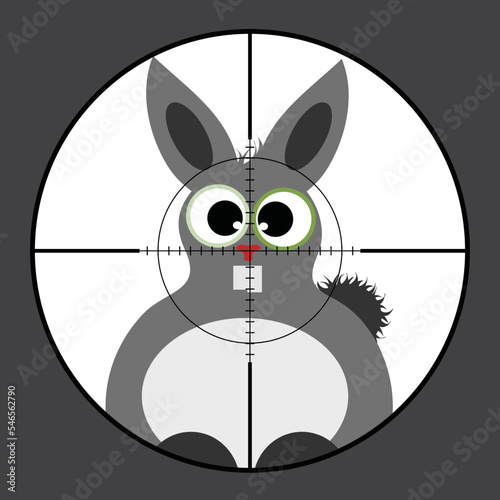 Illustration of hare in rifle sight while hunting.