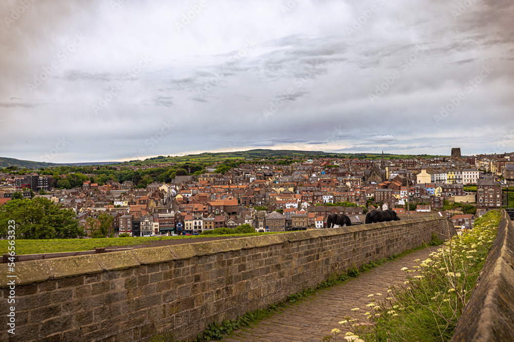 Whitby - May 23 2022: Medieval town of Whitby, England.