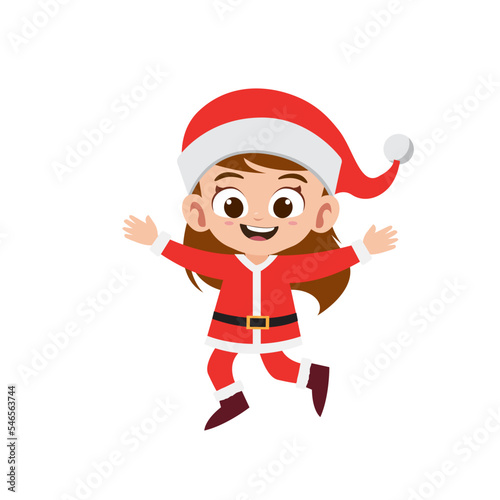 Happy cute little girl wearing red Christmas costume vector illustration
