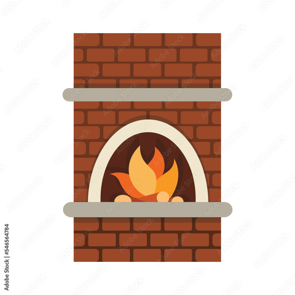 Fototapeta premium Cozy fireplace isolated on a white background. Vector flat illustration