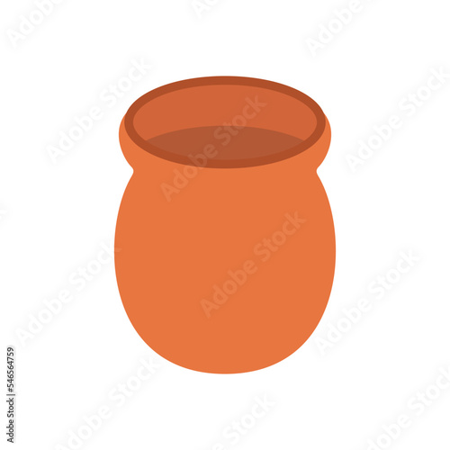 Brown jug from earthen pot, made by hand, design on white background