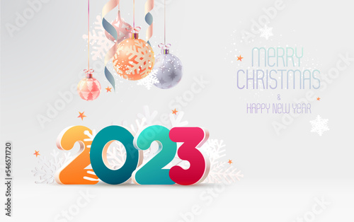 New year poster design 2023 with Christmas decoration.