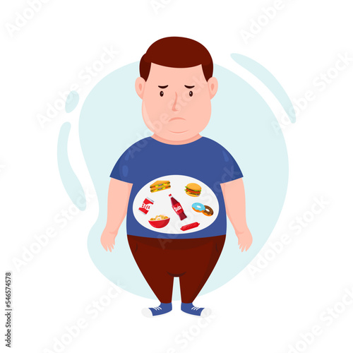 Obesity Man Concept Infographic Illustration with bad habits

