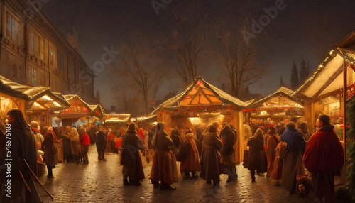 wonderful old christmas market at night