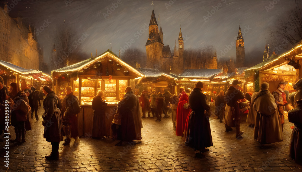 wonderful old christmas market at night