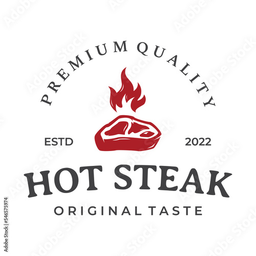 Steak house or vintage fresh meat Logo design.Premium quality grilled meat.Typography Badge for retro restaurant  bar and cafe.