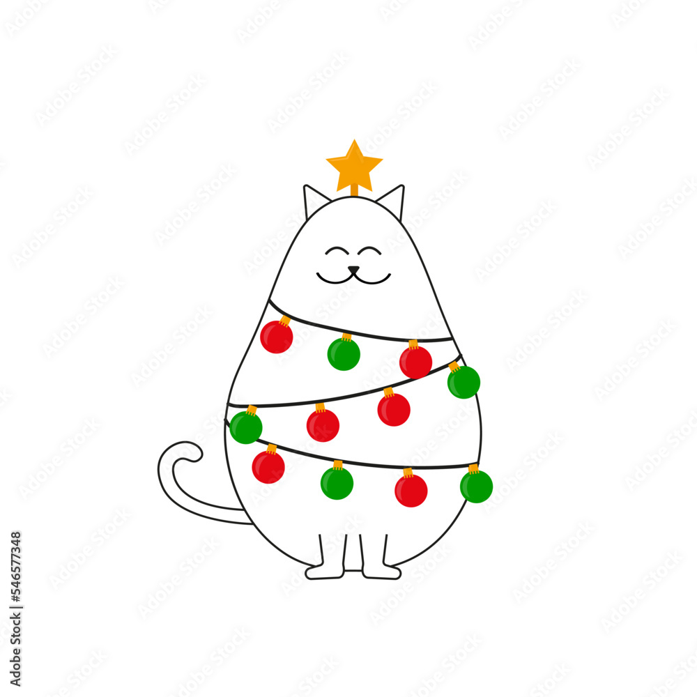 Cute cat with christmas garland. Christmas card. New Year. Season’s