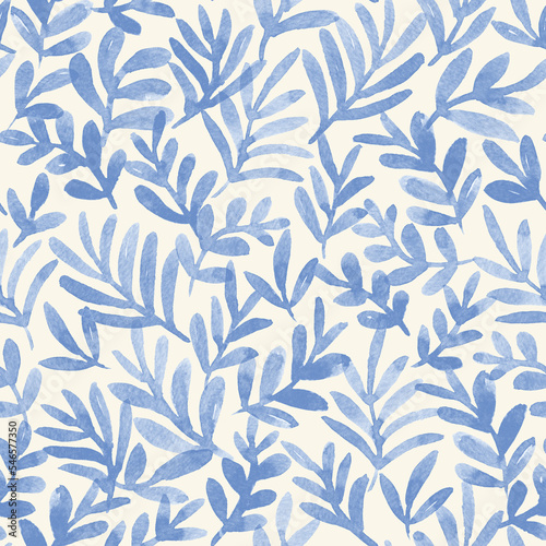 Seamless tropical leaves pattern. Watercolor hand painting botanical elements. Trendy floral illustration for surface design, fabric, fashion, wallpaper.