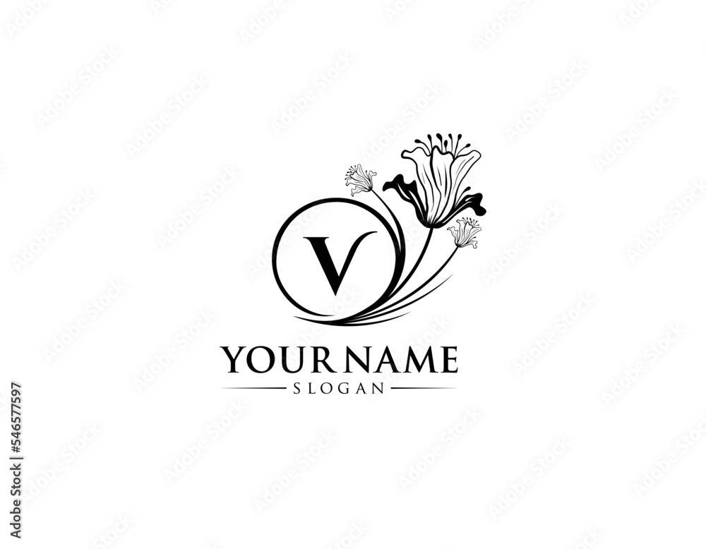 Abstract letter V with flower logo design, logo V vector, handwritten logo of signature, wedding, fashion shop, cosmetics shop, beauty shop, boutique, floral creative logo design.
