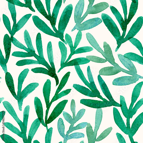 Watercolor seamless pattern with tropical leaves. Floral botanical background. 