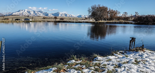 Wellsville Reservoir and Dam overlooking Bear River Mountains, Logan, Utah