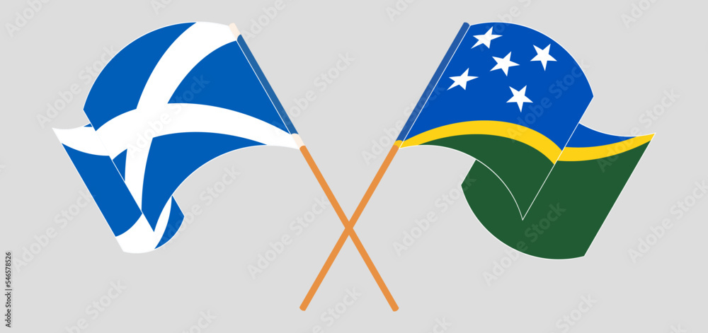 Crossed and waving flags of Scotland and Solomon Islands Crossed and waving flags of Scotland and Solomon Islands