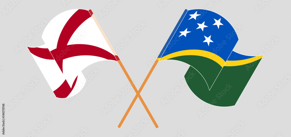 Crossed and waving flags of The State of Alabama and Solomon Islands Crossed and waving flags of The State of Alabama and Solomon Islands