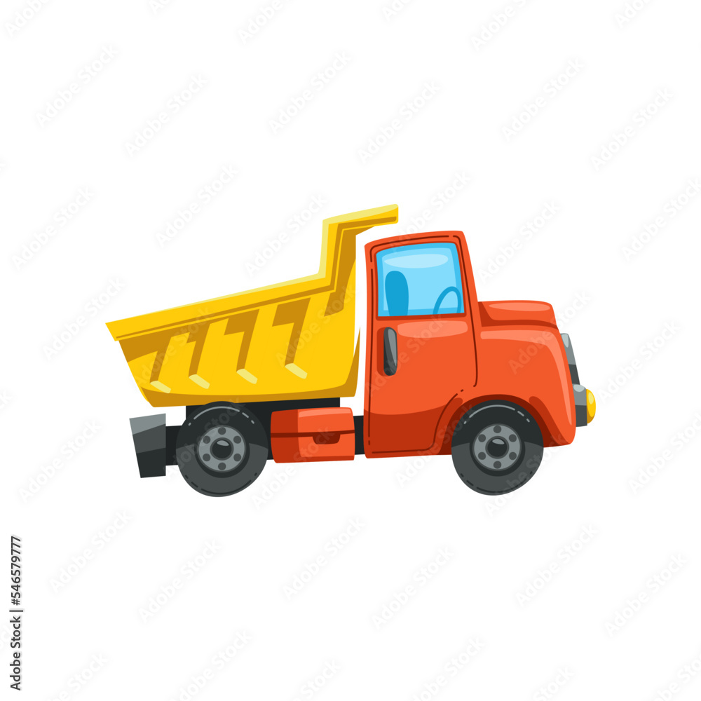 Toy truck for kids flat vector illustration. Toy truck for children on white background. Childhood, entertainment, transport concept