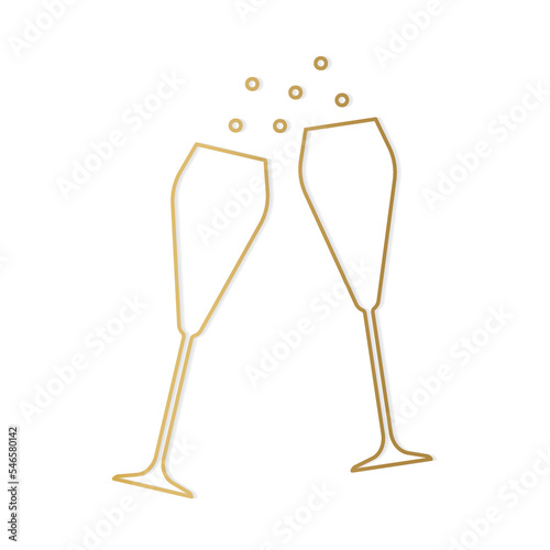 Fotografia golden champagne glasses line icon, cheers, wedding, party, celebration of New Y