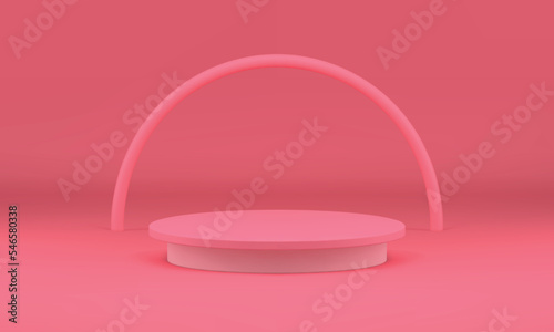 Pink 3d podium cylinder stage platform curved arch product presentation studio background vector
