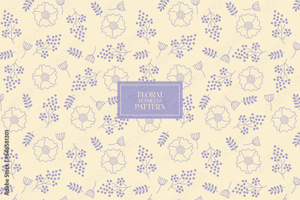 Outline floral abstract on a pale yellow pastel background seamless repeat vector pattern