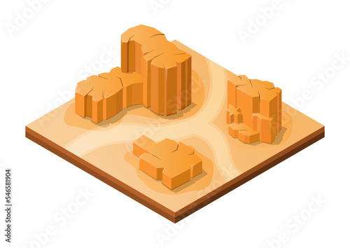 isometric rock mountain in desert