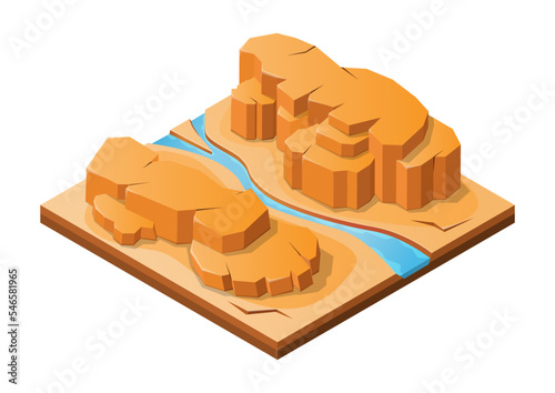 isometric rock mountain in desert